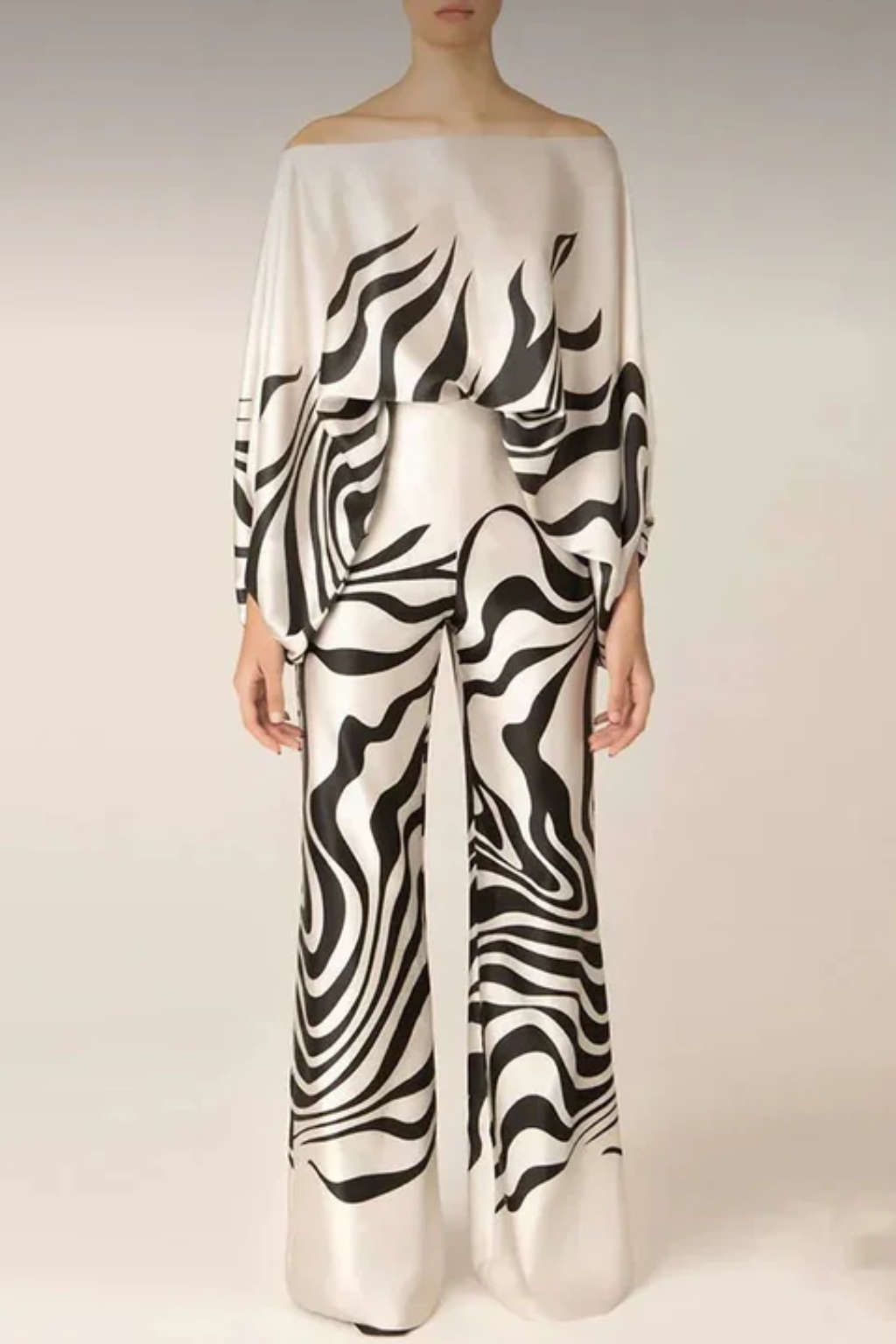 Graceful Off-Shoulder Wide-Leg Jumpsuit – Abstract Print Summer Style