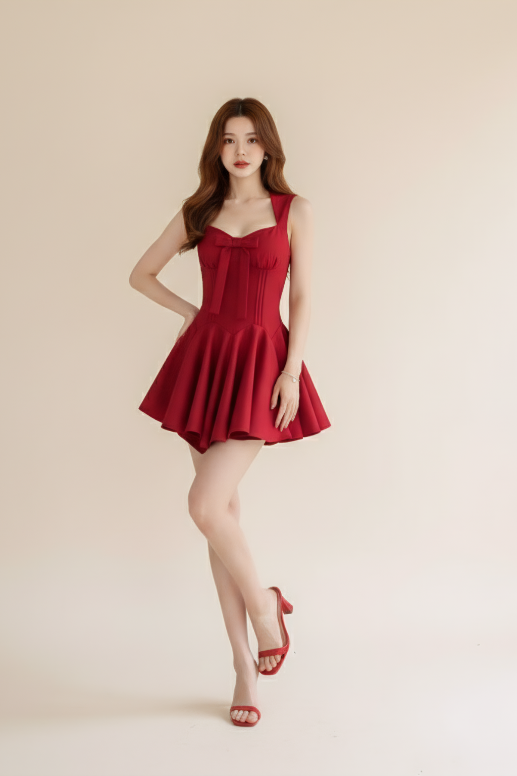 Pleated Mini Dress – Chic Corset Silhouette & Feminine Bow Detail