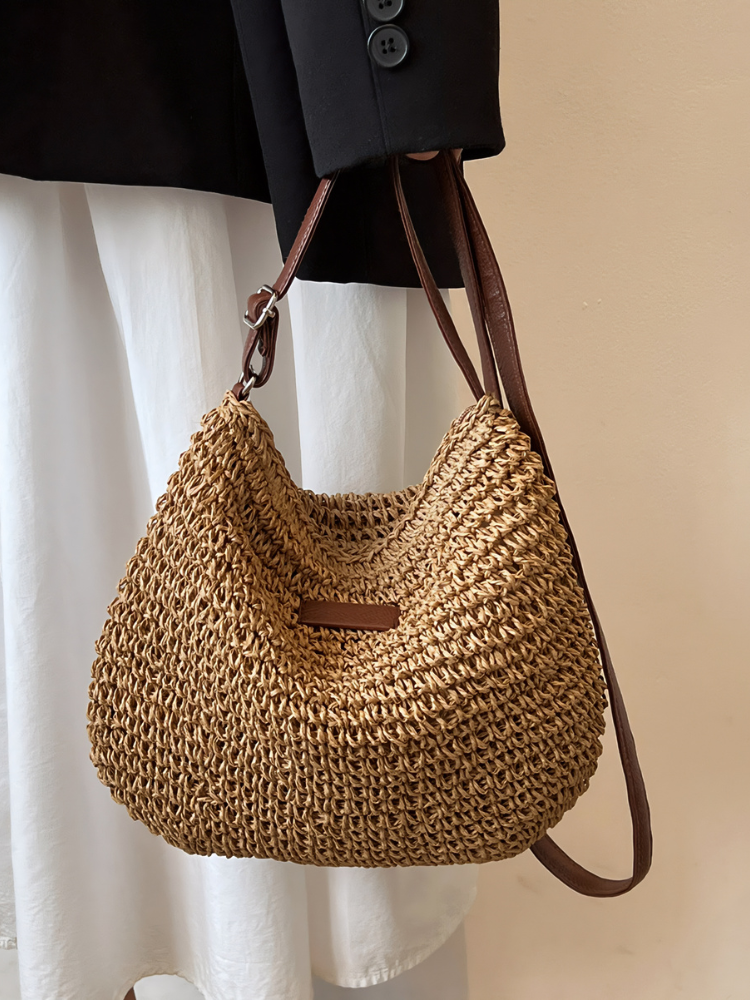 Woven Straw Shoulder Bag – Chic Summer Essential with Relaxed Boho Charm