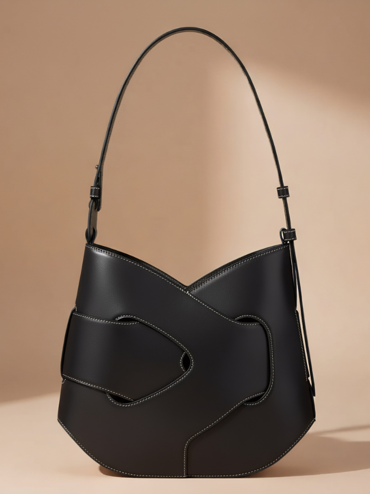 Modern Sculpted Leather Shoulder Bag – Chic Cut-Out Design