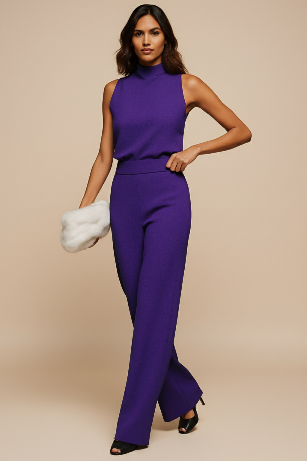Sophisticated High-Neck Jumpsuit – Sleeveless Wide-Leg Evening Style
