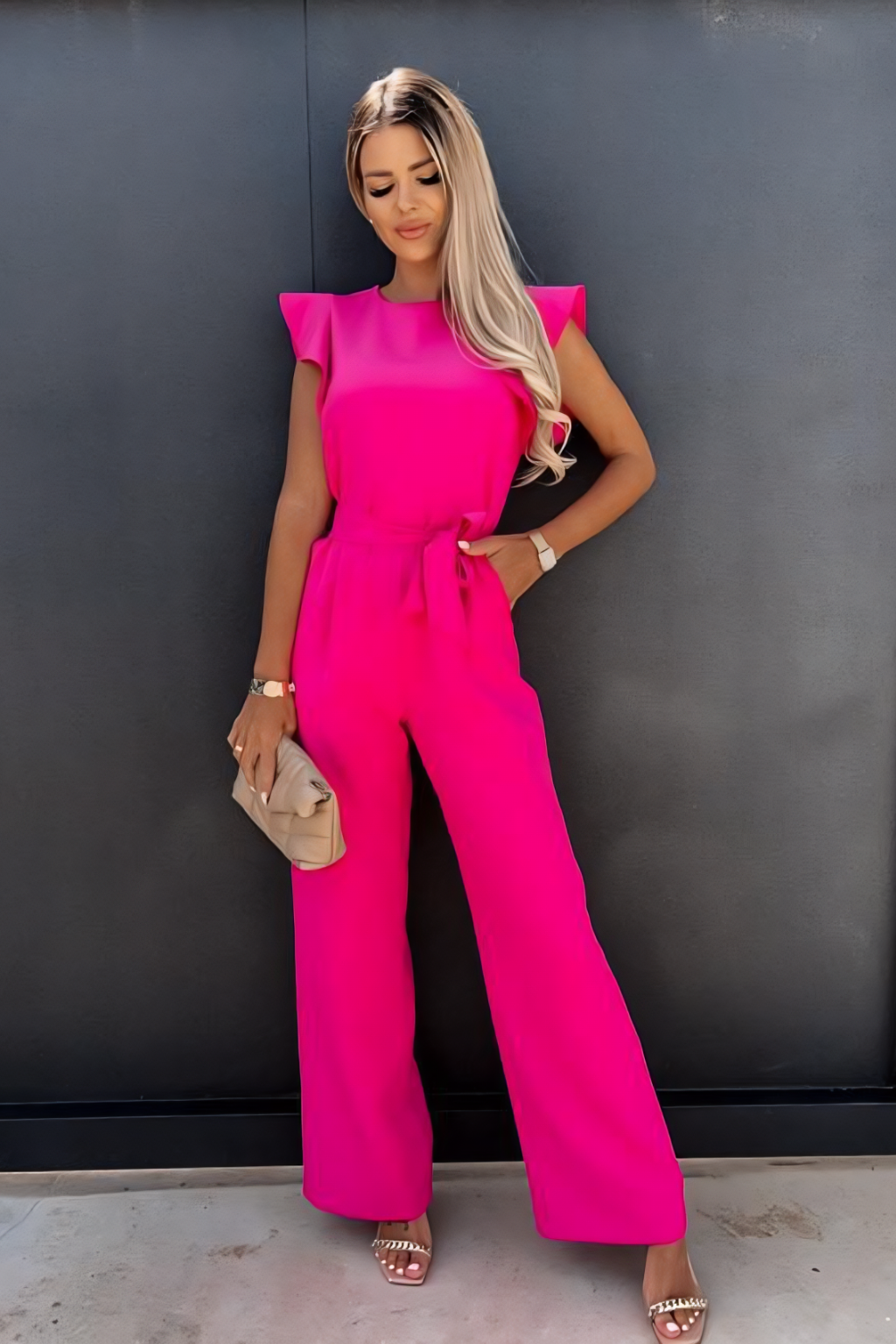 Sophisticated Jumpsuit – Ruffled Sleeve Detail & Wide Leg Silhouette