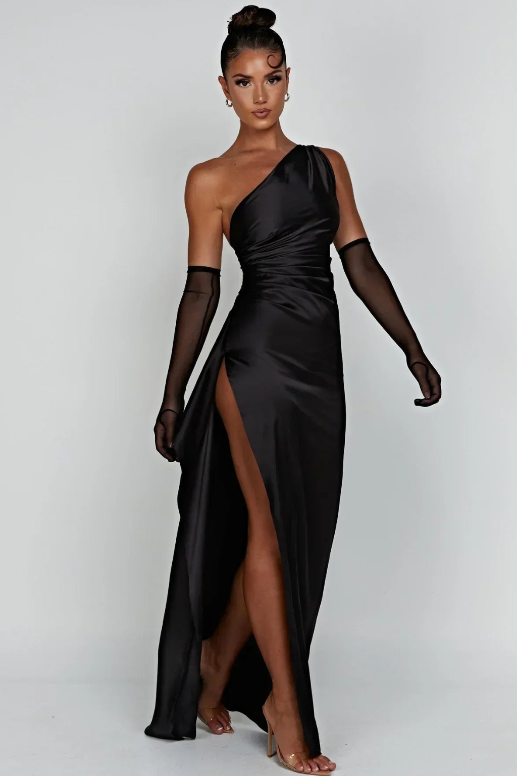 Satin One-Shoulder Evening Dress – Elegant Maxi Silhouette & High Split