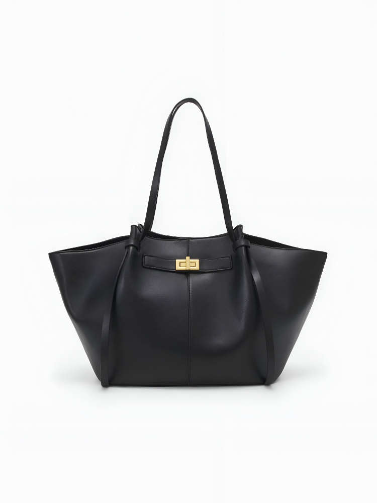 Elegant Large Leather Tote Bag – Chic Work & Laptop Shoulder Bag with Gold Detailing