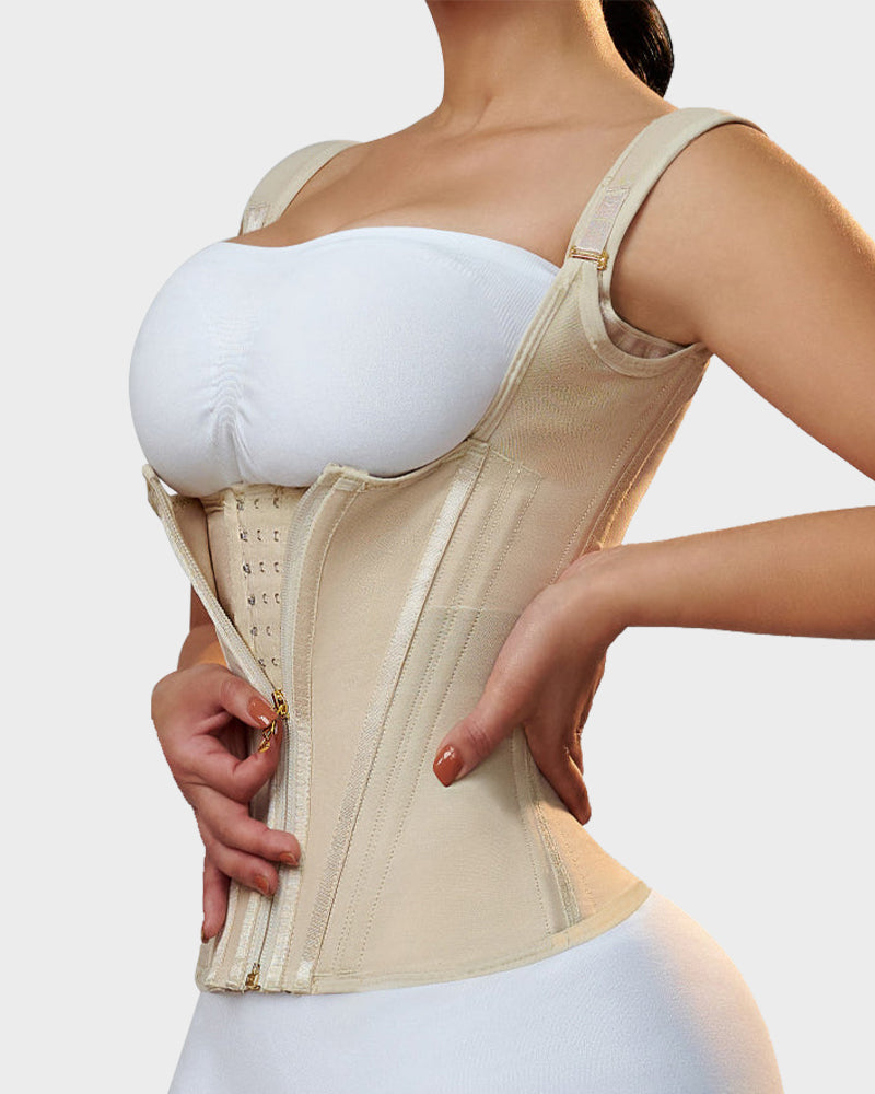 Women's Corset Vest – Double Waistband & Gold-Zip Sculpting Silhouette