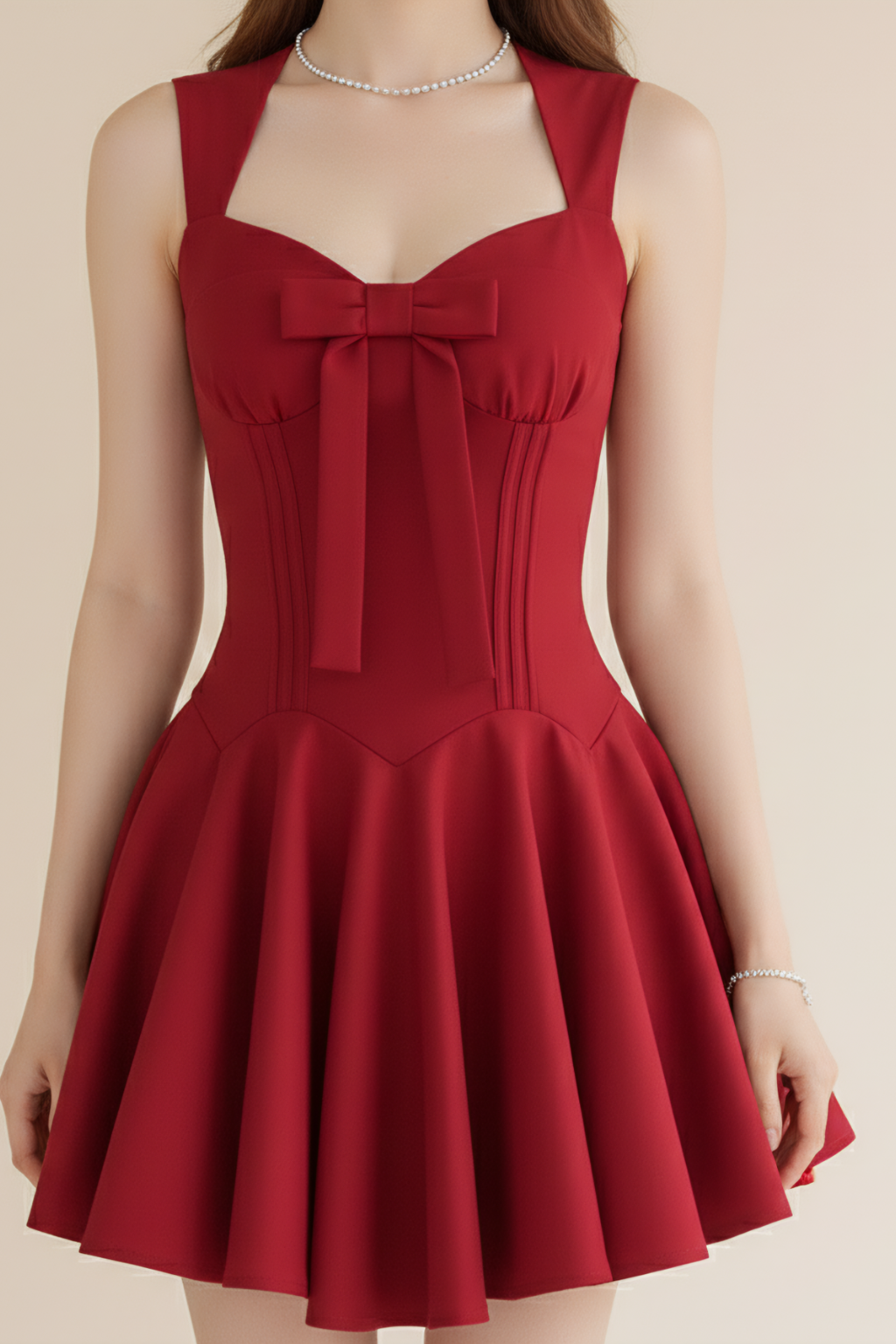 Pleated Mini Dress – Chic Corset Silhouette & Feminine Bow Detail