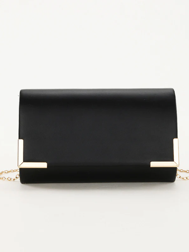 Chic Evening Clutch Bag – Sophisticated Black Shoulder Purse with Gold Chain