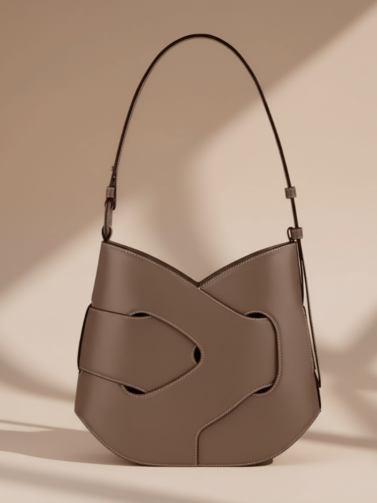 Modern Sculpted Leather Shoulder Bag – Chic Cut-Out Design