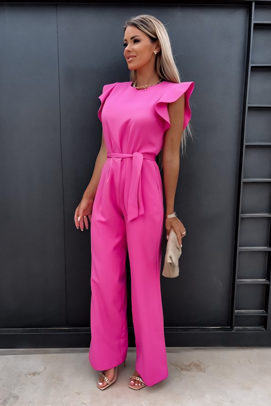 Sophisticated Jumpsuit – Ruffled Sleeve Detail & Wide Leg Silhouette