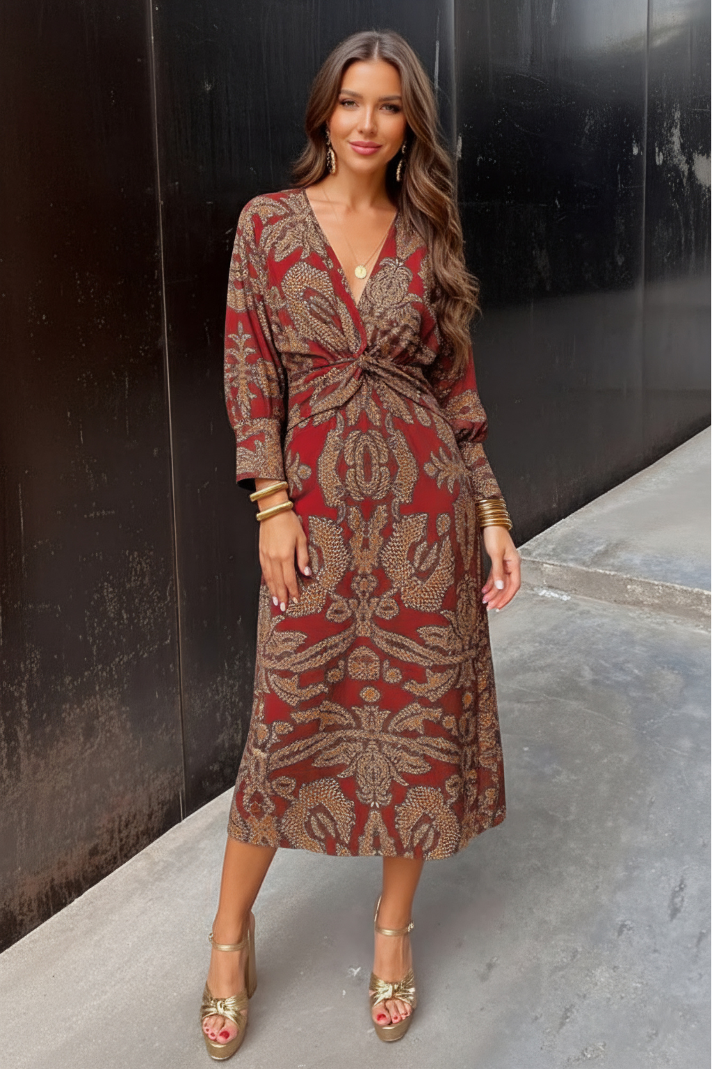 Boho Luxe Wrap Maxi Dress – Relaxed Fit with Statement Print