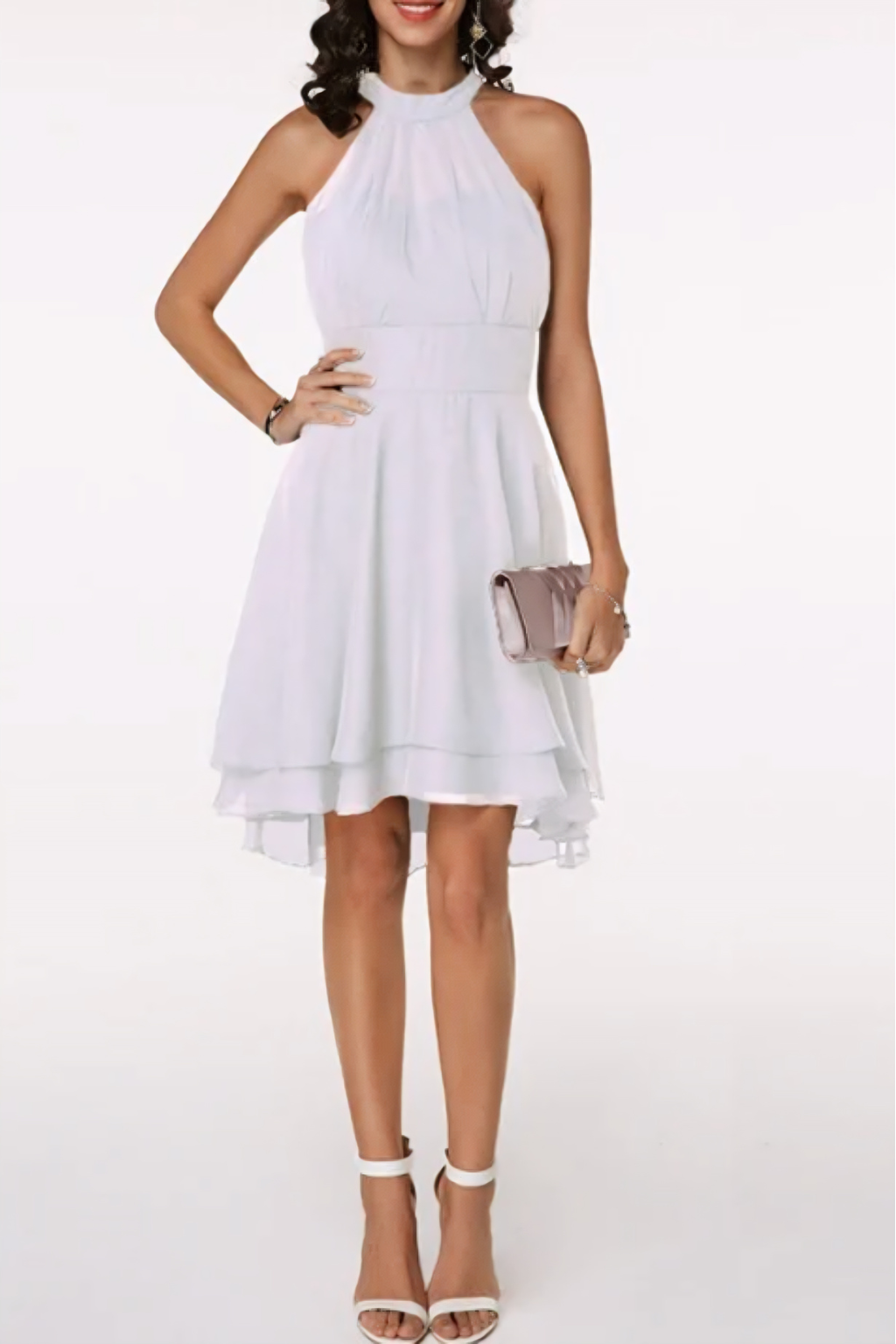 Elegant Halter Neck Ruffle Hem Midi Dress – Timeless Cocktail Silhouette