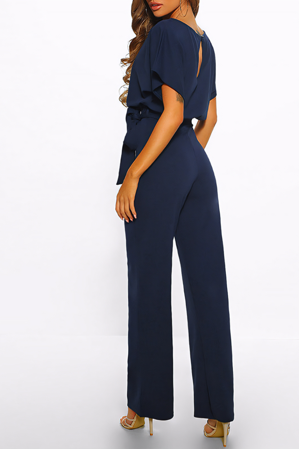 Chic Wide-Leg Belted Jumpsuit – Short-Sleeve Relaxed Silhouette & Modern Ease