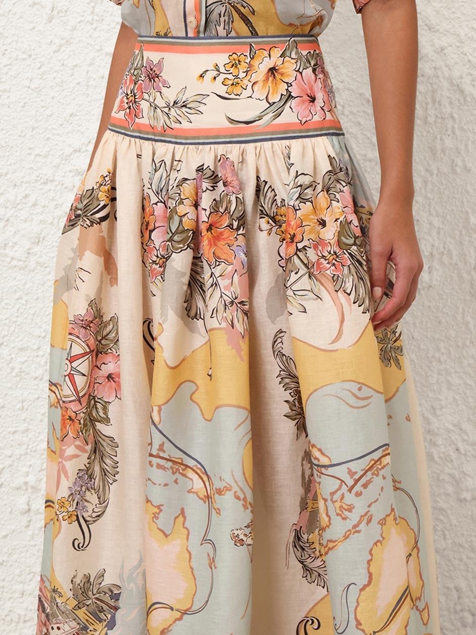 Women's Floral Midi Skirt – Pleated A-line Silhouette & Scenic Print