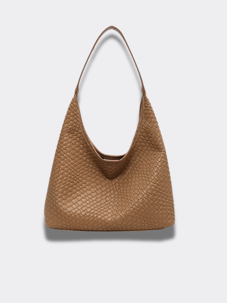 Woven Leather Shoulder Bag with Inner Pouch – Chic & Spacious