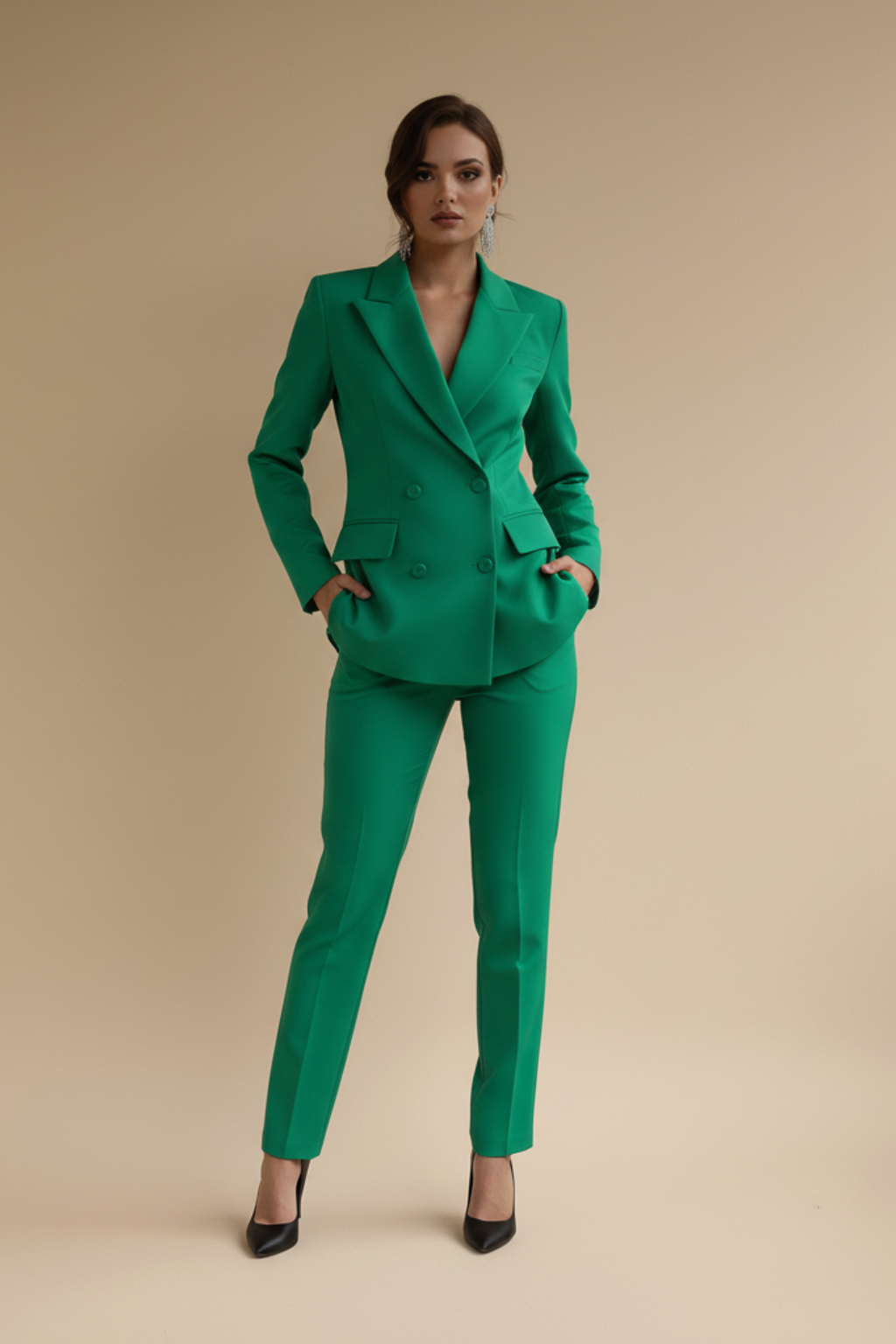 Polished Double-Breasted Trouser Suit – Tailored Blazer & Straight-Leg Pants Set