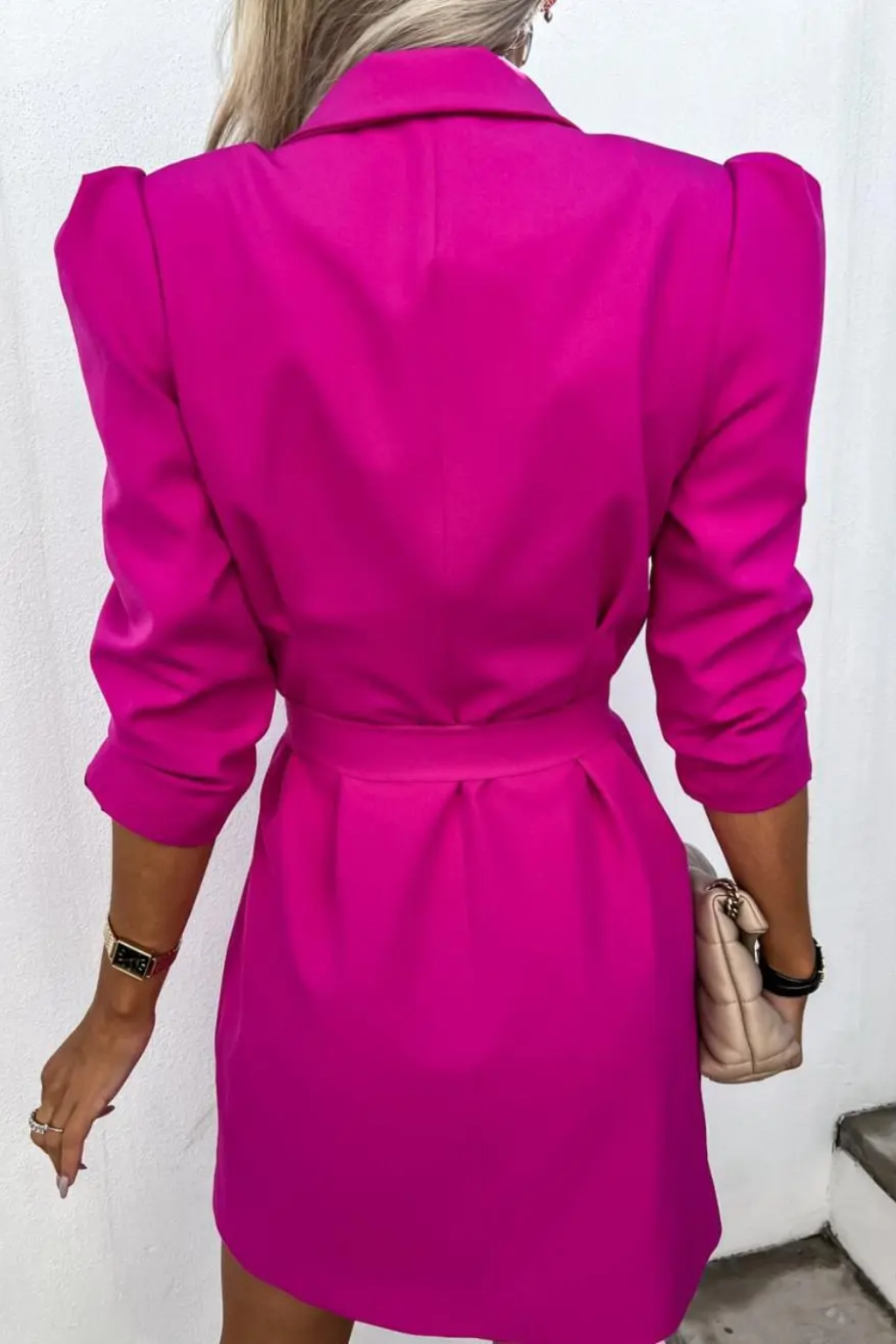 Sophisticated Double-Breasted Blazer Dress – Tailored Fit & Belted Waist