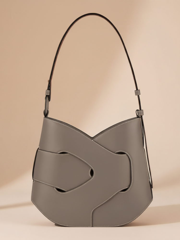 Modern Sculpted Leather Shoulder Bag – Chic Cut-Out Design