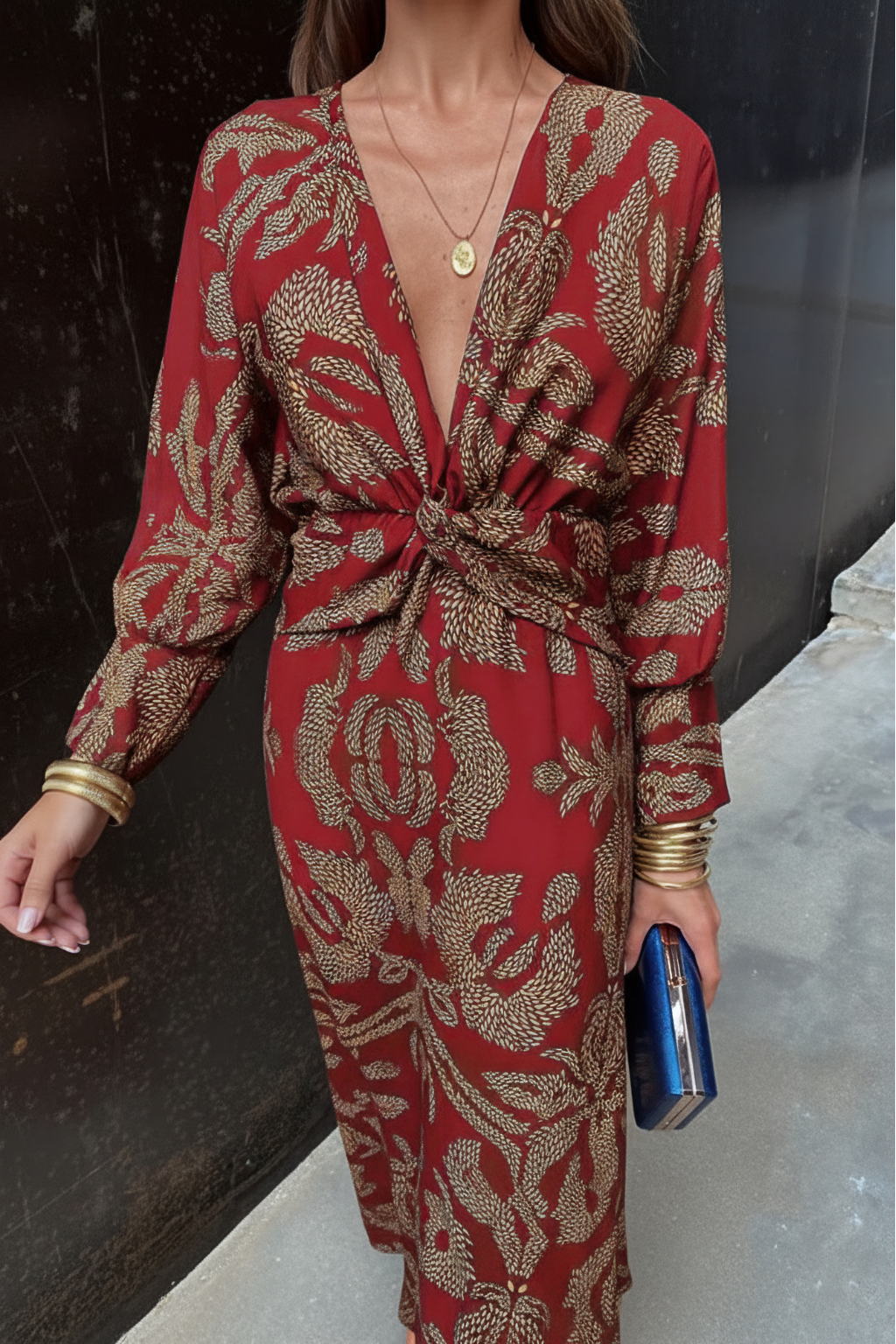 Boho Luxe Wrap Maxi Dress – Relaxed Fit with Statement Print