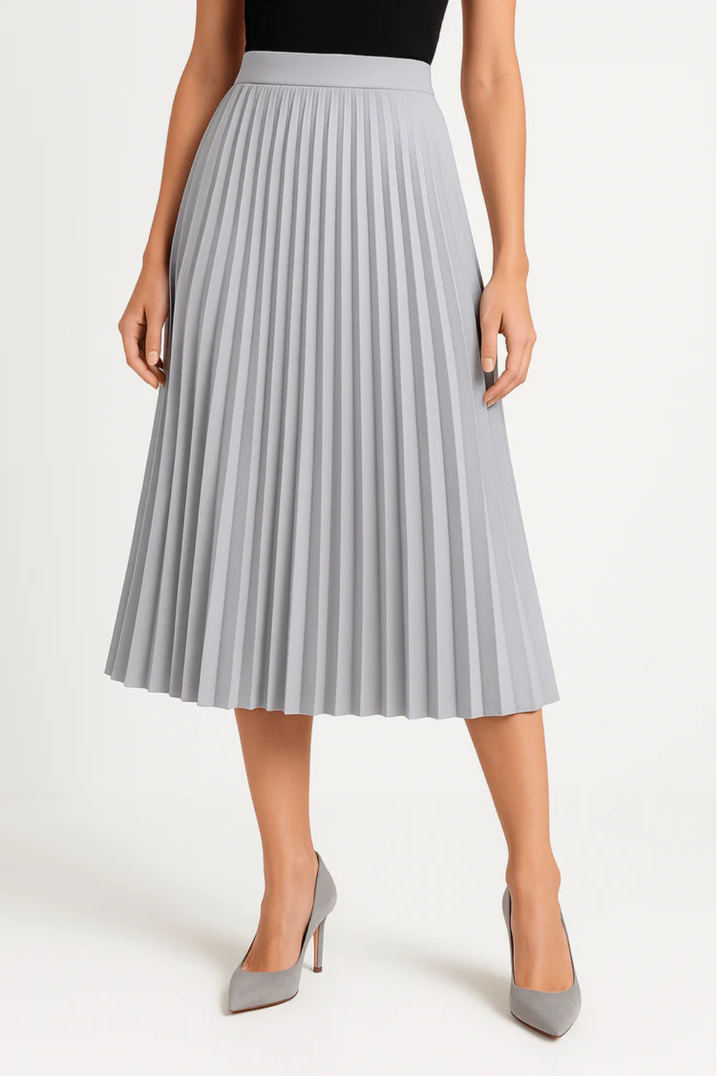 Sophisticated Pleated Midi Skirt – Classic High-Waist Silhouette