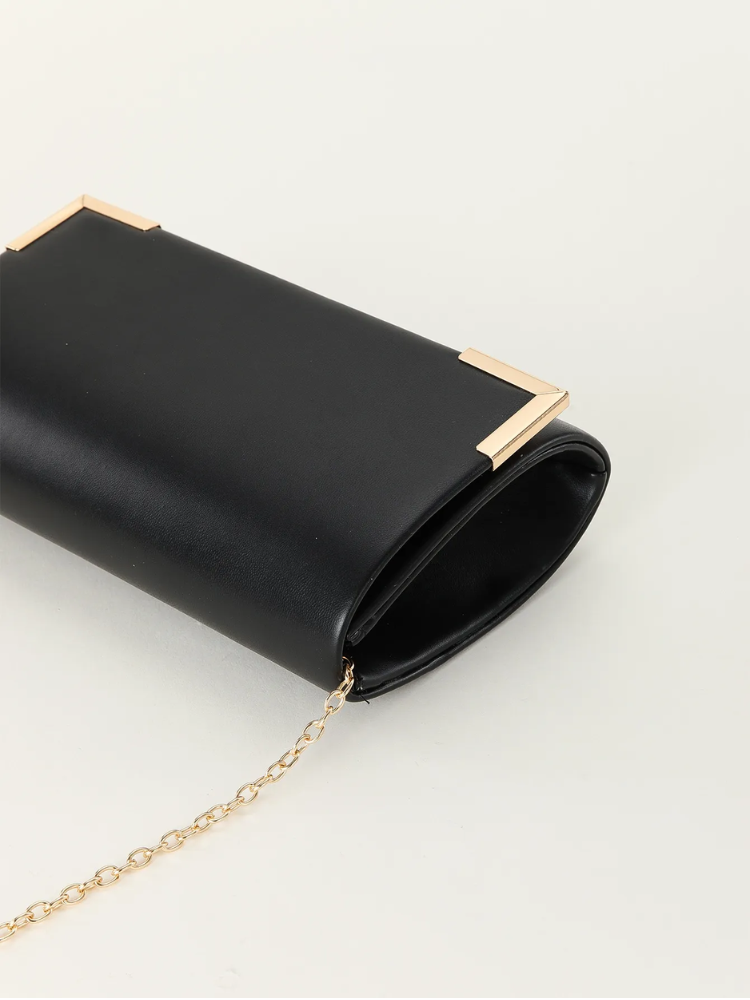Chic Evening Clutch Bag – Sophisticated Black Shoulder Purse with Gold Chain
