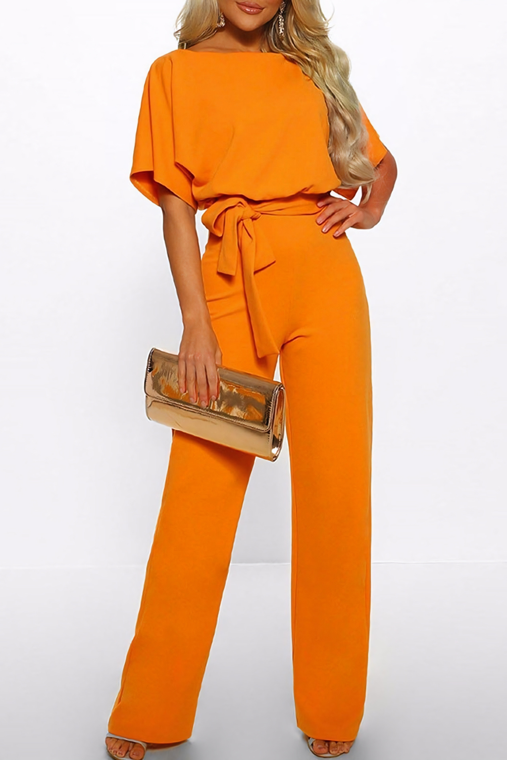 Chic Wide-Leg Belted Jumpsuit – Short-Sleeve Relaxed Silhouette & Modern Ease
