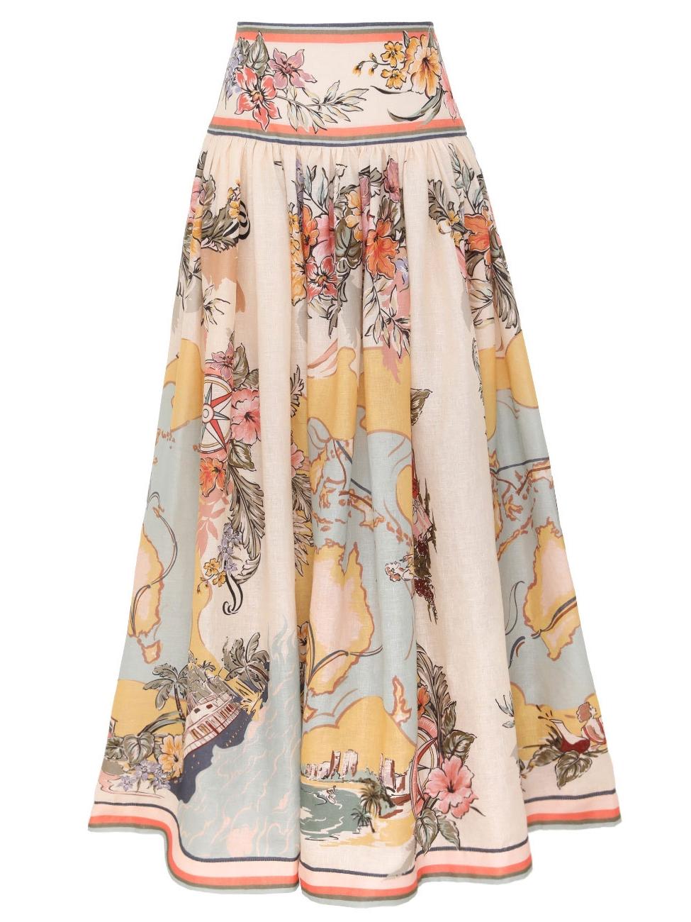 Women's Floral Midi Skirt – Pleated A-line Silhouette & Scenic Print