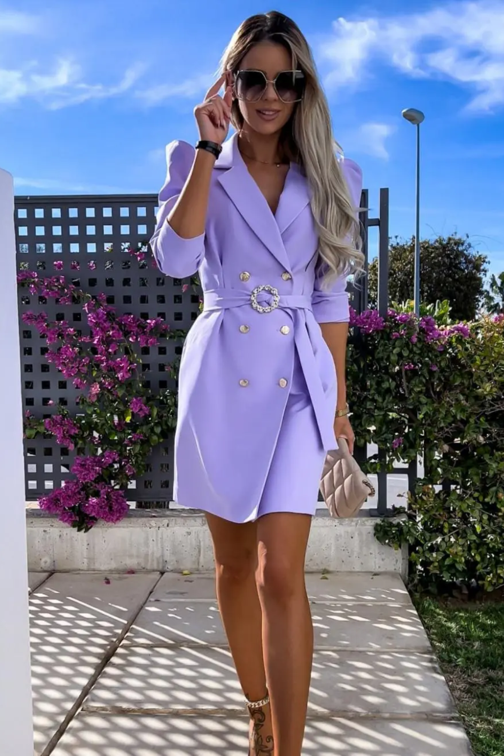 Sophisticated Double-Breasted Blazer Dress – Tailored Fit & Belted Waist