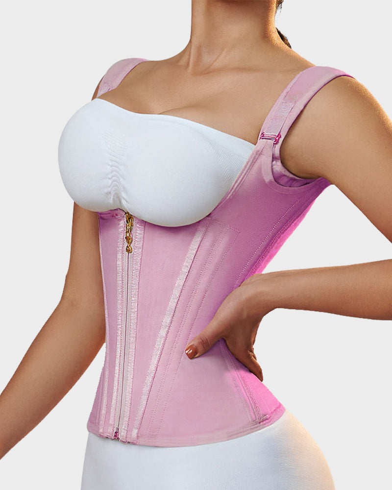 Women's Corset Vest – Double Waistband & Gold-Zip Sculpting Silhouette