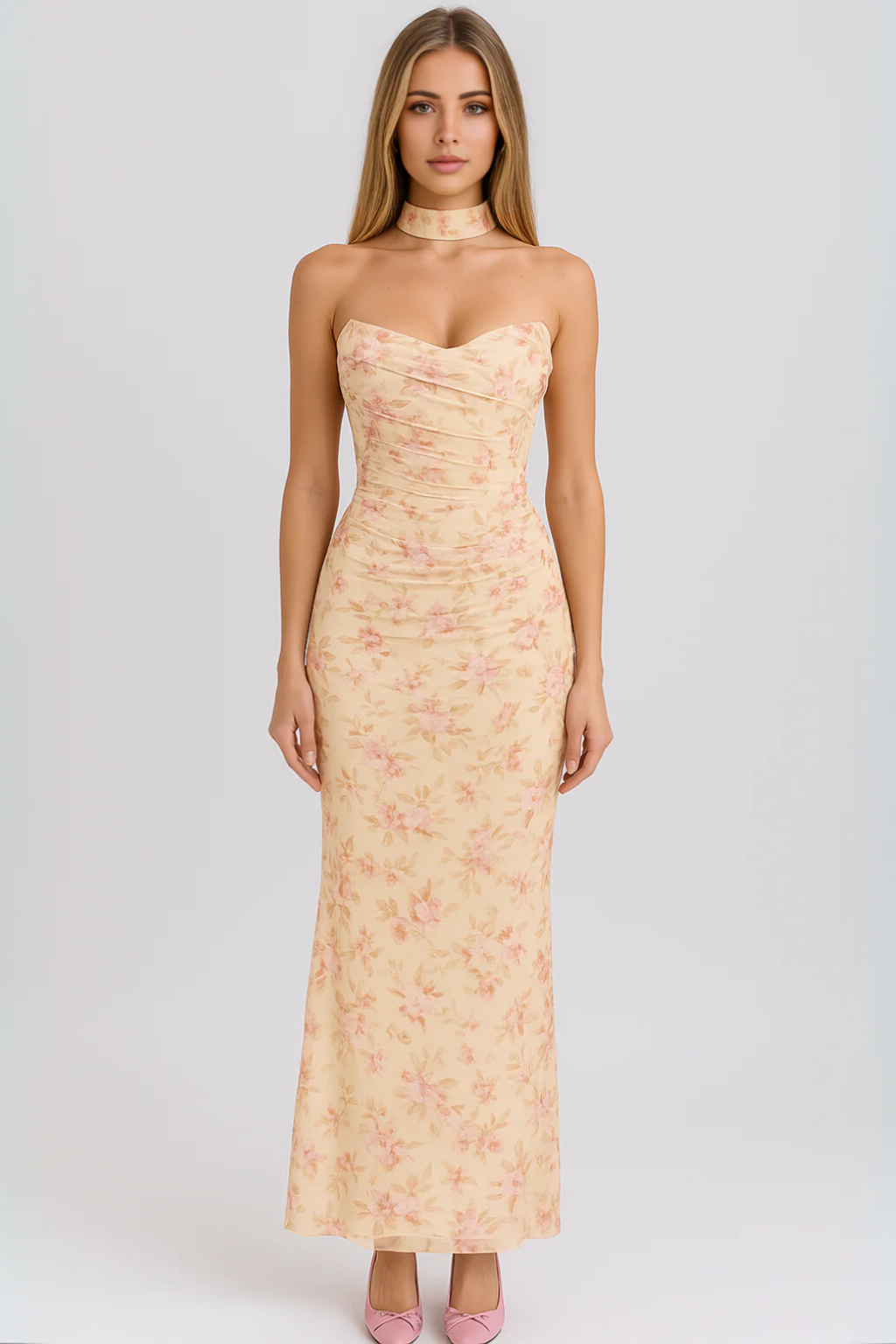 Strapless Choker Maxi Dress – Elegant Evening Gown