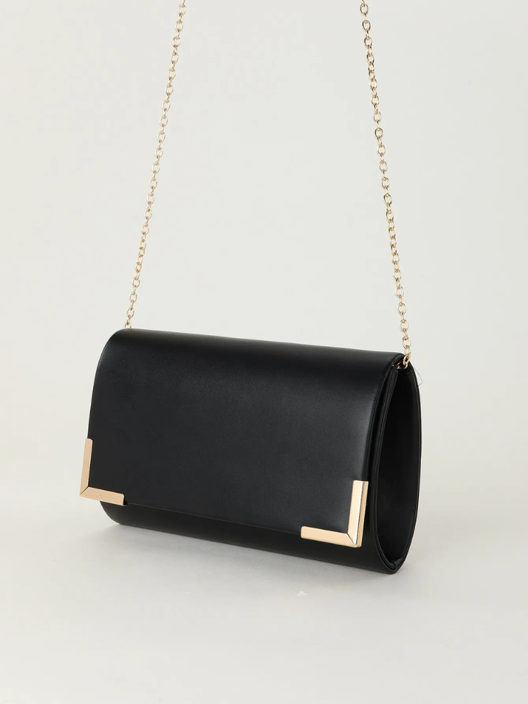 Chic Evening Clutch Bag – Sophisticated Black Shoulder Purse with Gold Chain