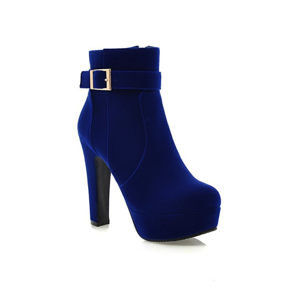 Women's Platform Ankle Boots – Block Heel & Gold Buckle Detail