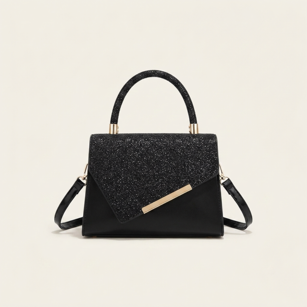 Women's Glitter Envelope Top Handle Bag – Rhinestone Handle & Gold Hardware