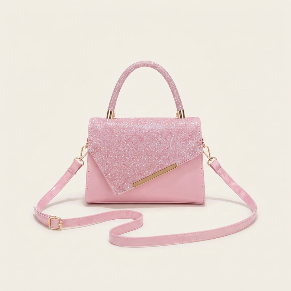 Women's Glitter Envelope Top Handle Bag – Rhinestone Handle & Gold Hardware