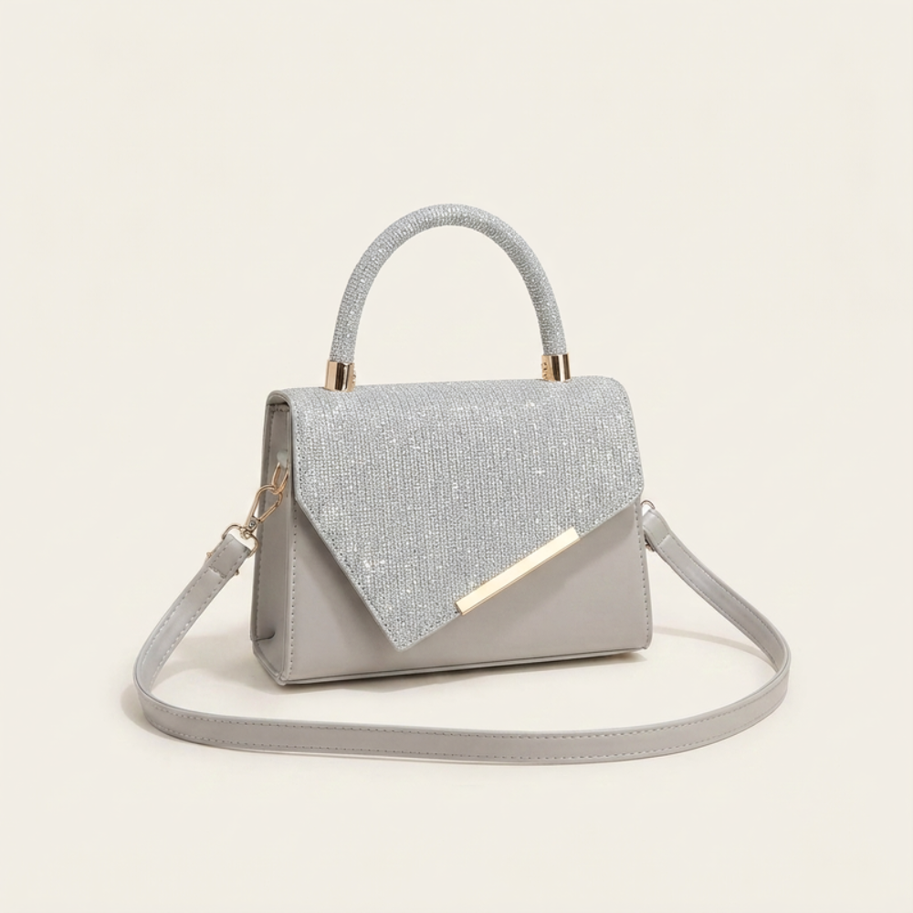 Women's Glitter Envelope Top Handle Bag – Rhinestone Handle & Gold Hardware