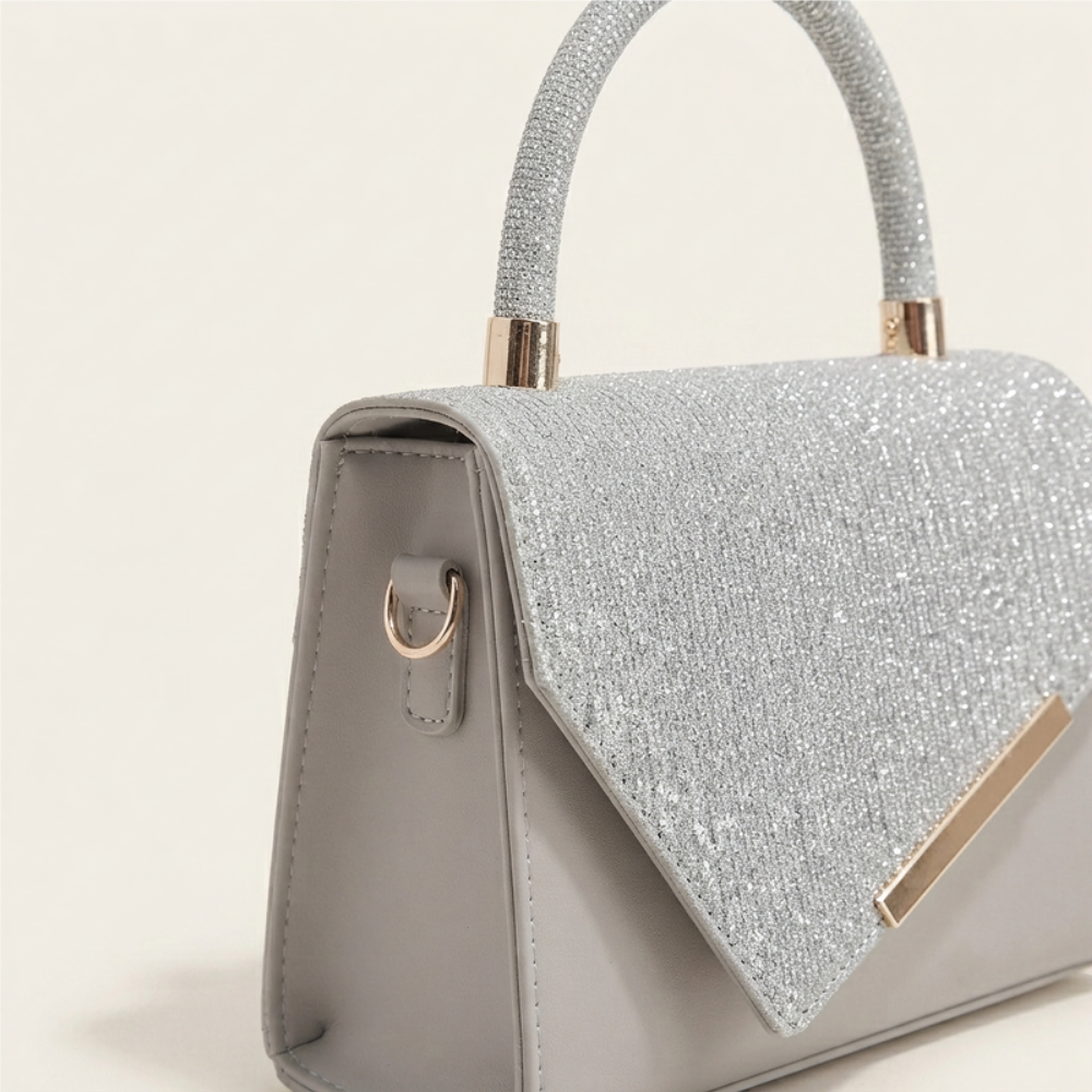 Women's Glitter Envelope Top Handle Bag – Rhinestone Handle & Gold Hardware