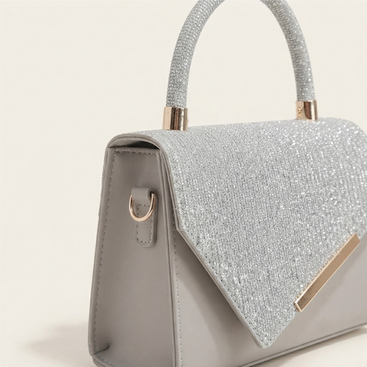 Women's Glitter Envelope Top Handle Bag – Rhinestone Handle & Gold Hardware