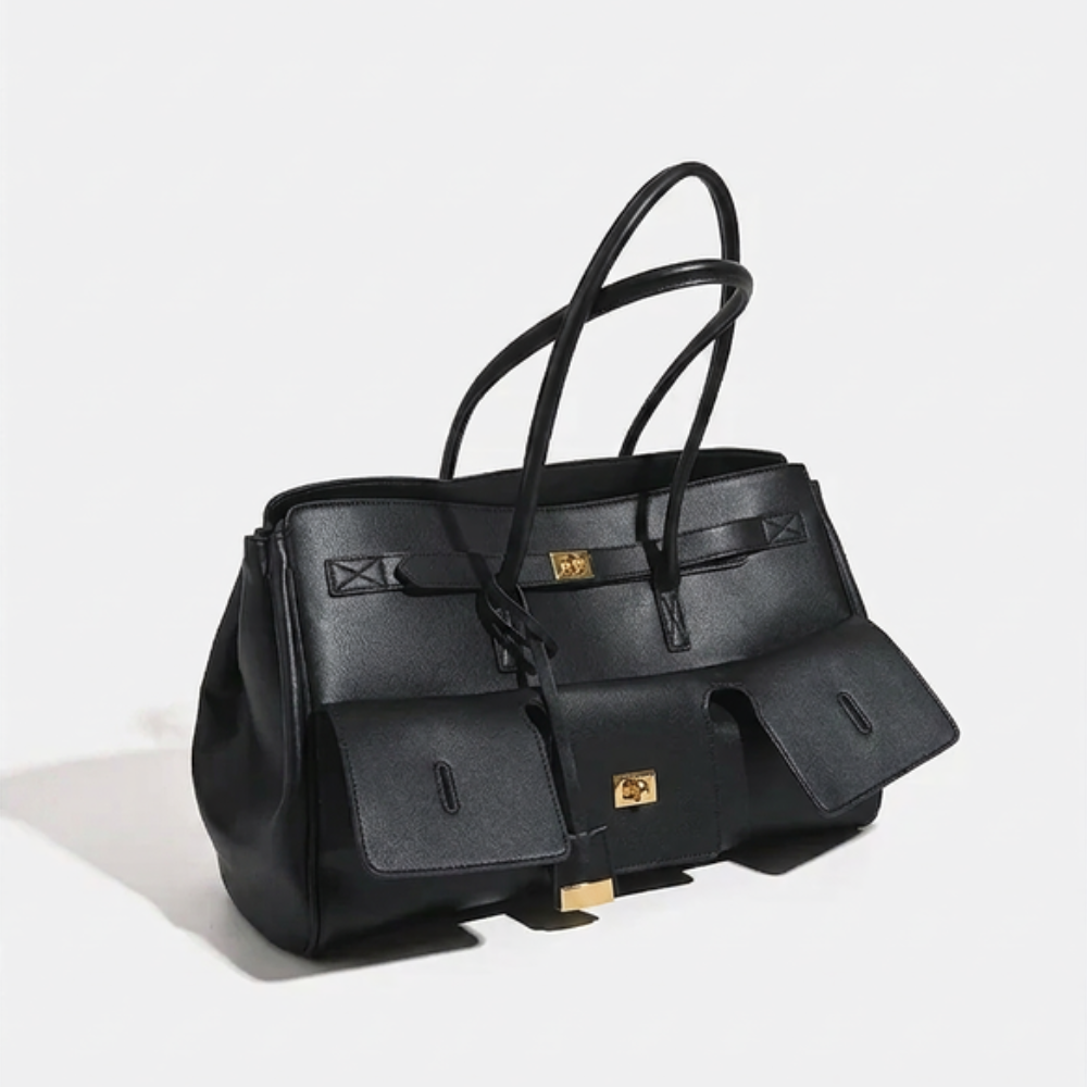 Women's Multi-Pocket Tote Bag – Structured Silhouette & Turn-Lock Detail