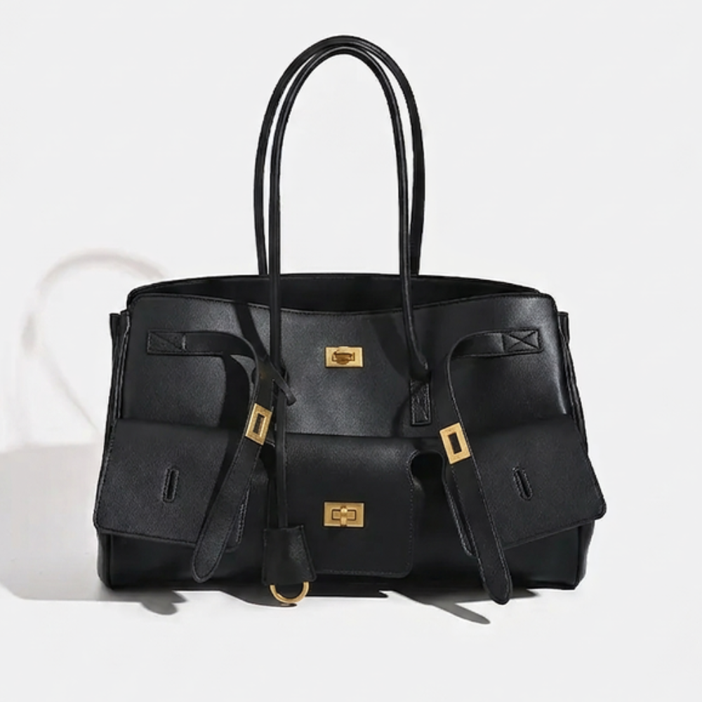 Women's Multi-Pocket Tote Bag – Structured Silhouette & Turn-Lock Detail