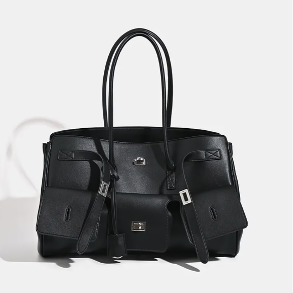 Women's Multi-Pocket Tote Bag – Structured Silhouette & Turn-Lock Detail