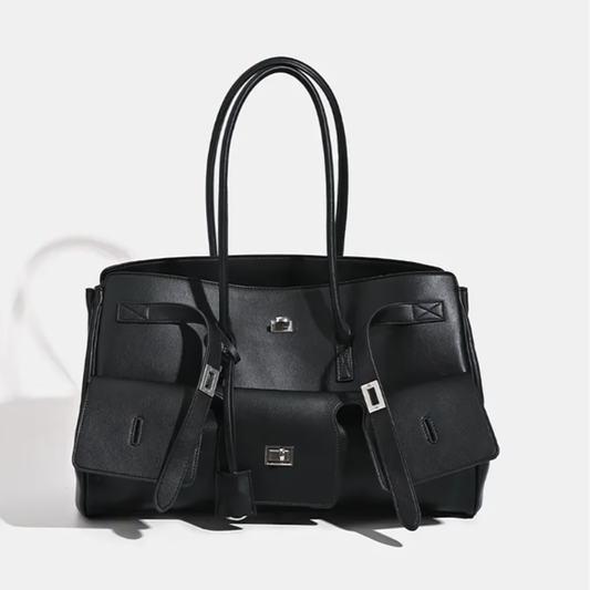 Women's Multi-Pocket Tote Bag – Structured Silhouette & Turn-Lock Detail