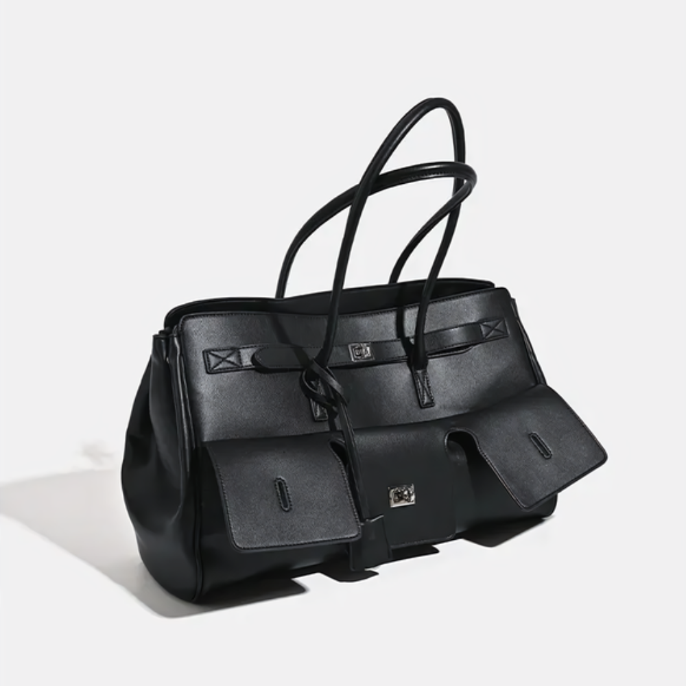 Women's Multi-Pocket Tote Bag – Structured Silhouette & Turn-Lock Detail