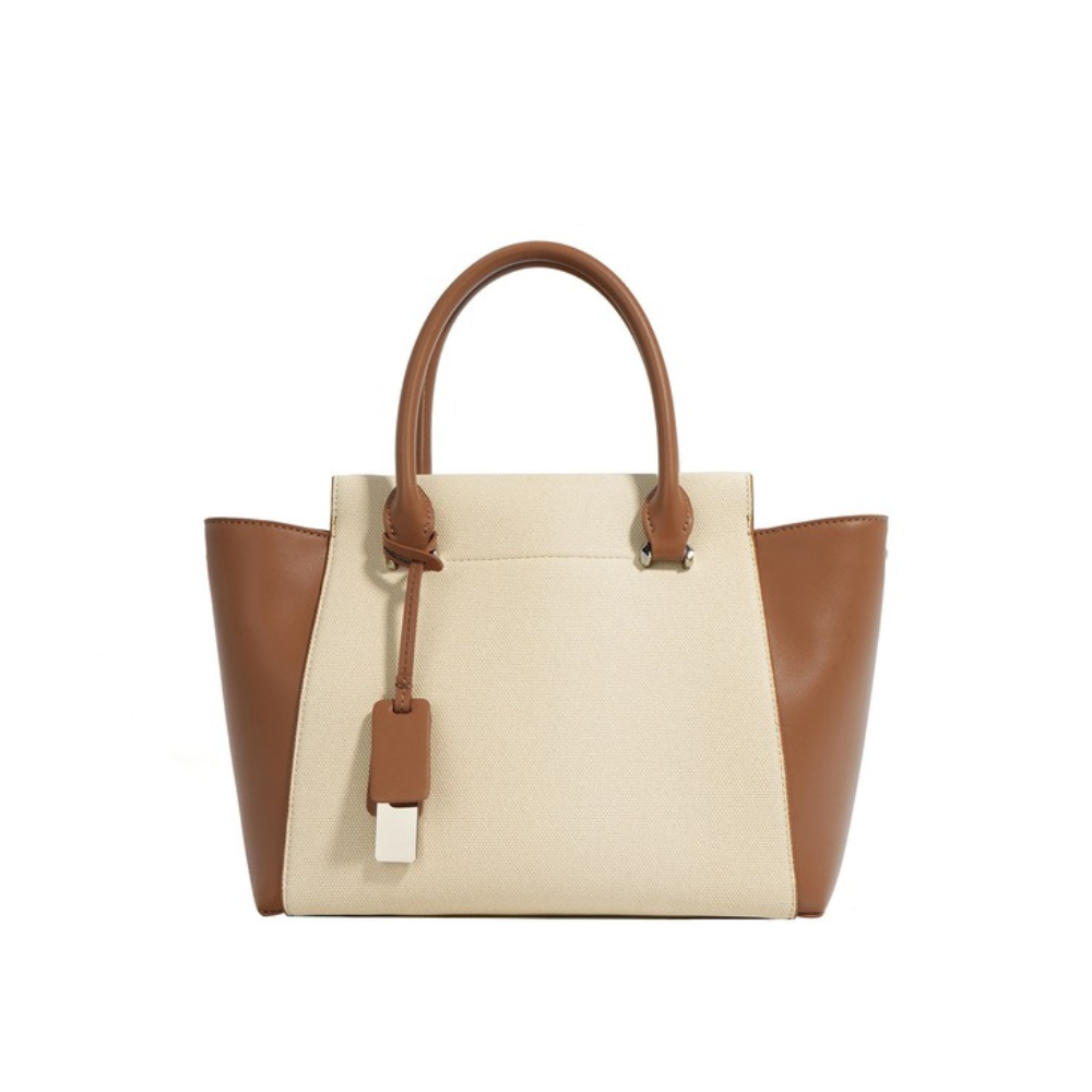 Women's Canvas & Leather Tote Bag – Winged Silhouette with Dual Top Handles