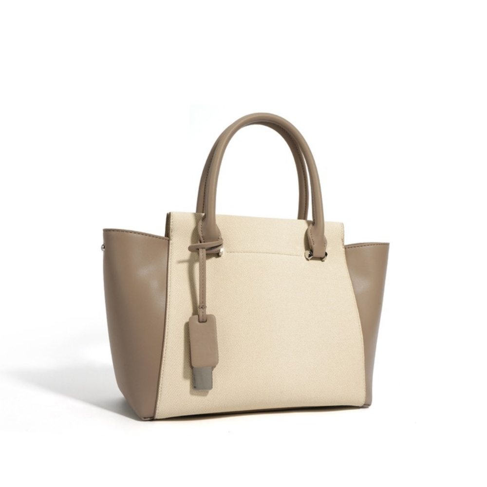 Women's Canvas & Leather Tote Bag – Winged Silhouette with Dual Top Handles