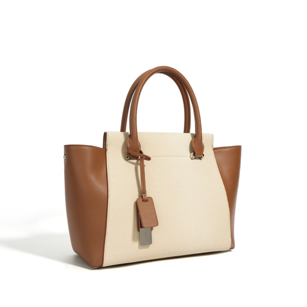 Women's Canvas & Leather Tote Bag – Winged Silhouette with Dual Top Handles