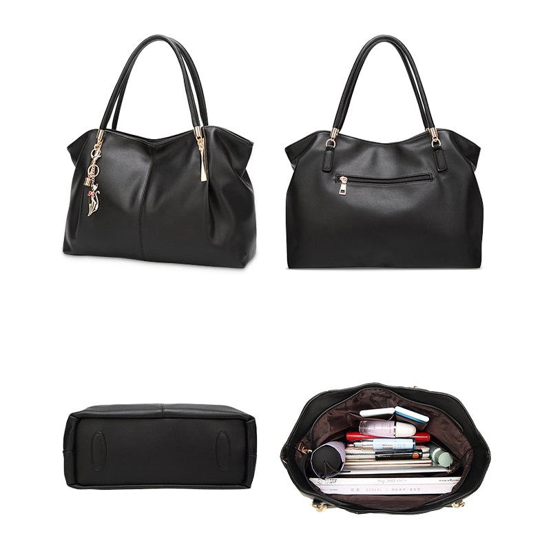 Women's Structured Tote Bag – Pleated Silhouette & Gold Charm Detail