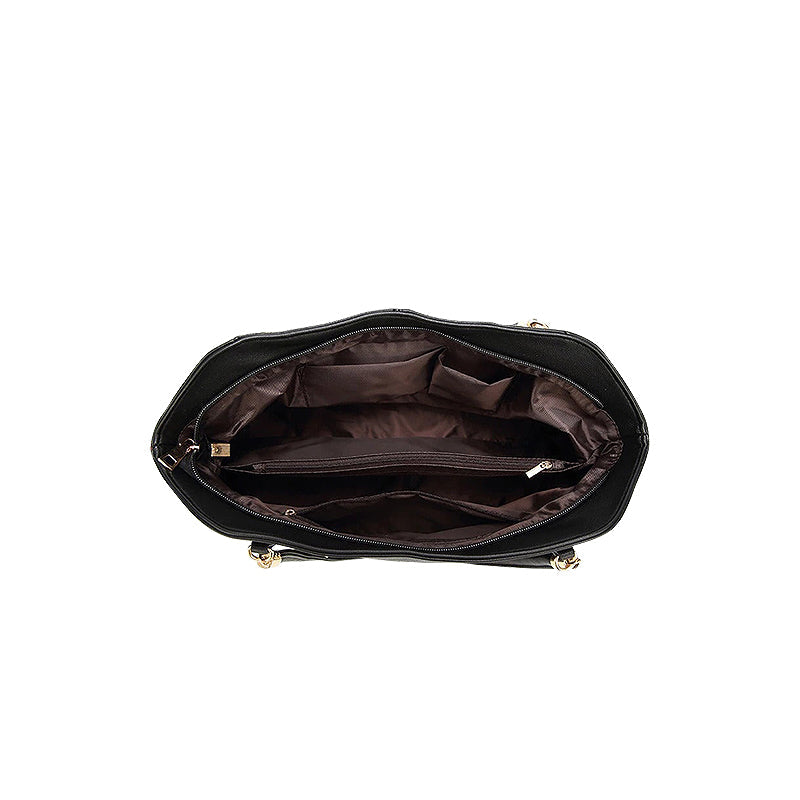 Women's Structured Tote Bag – Pleated Silhouette & Gold Charm Detail