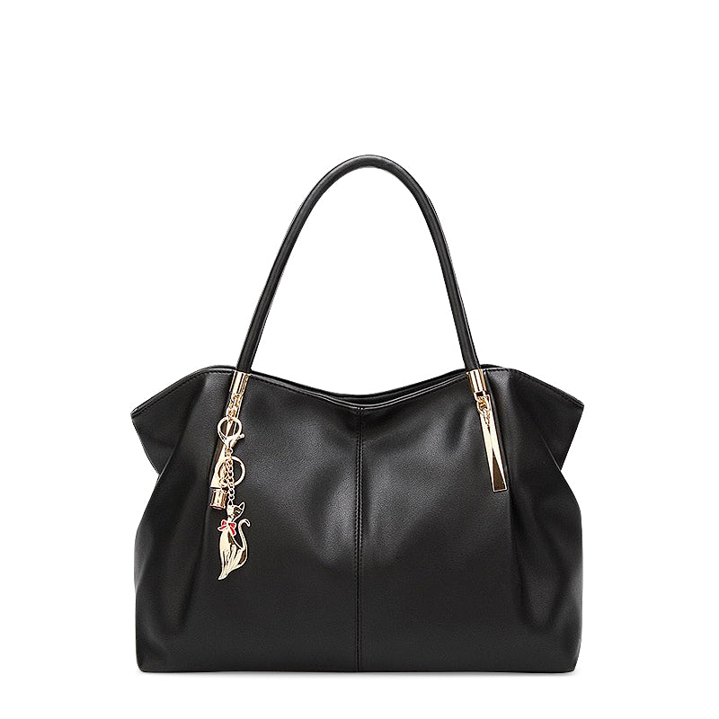Women's Structured Tote Bag – Pleated Silhouette & Gold Charm Detail