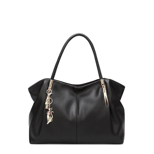 Women's Structured Tote Bag – Pleated Silhouette & Gold Charm Detail