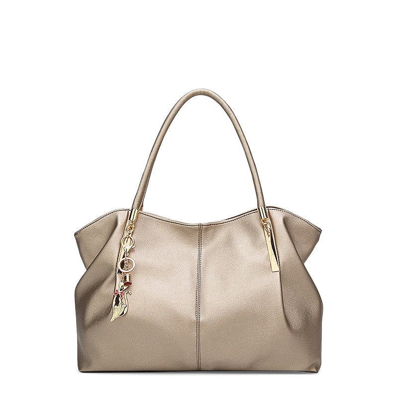 Women's Structured Tote Bag – Pleated Silhouette & Gold Charm Detail