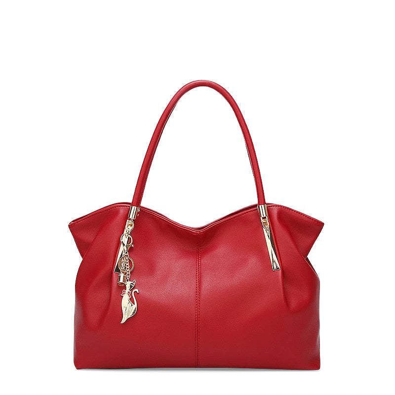 Women's Structured Tote Bag – Pleated Silhouette & Gold Charm Detail